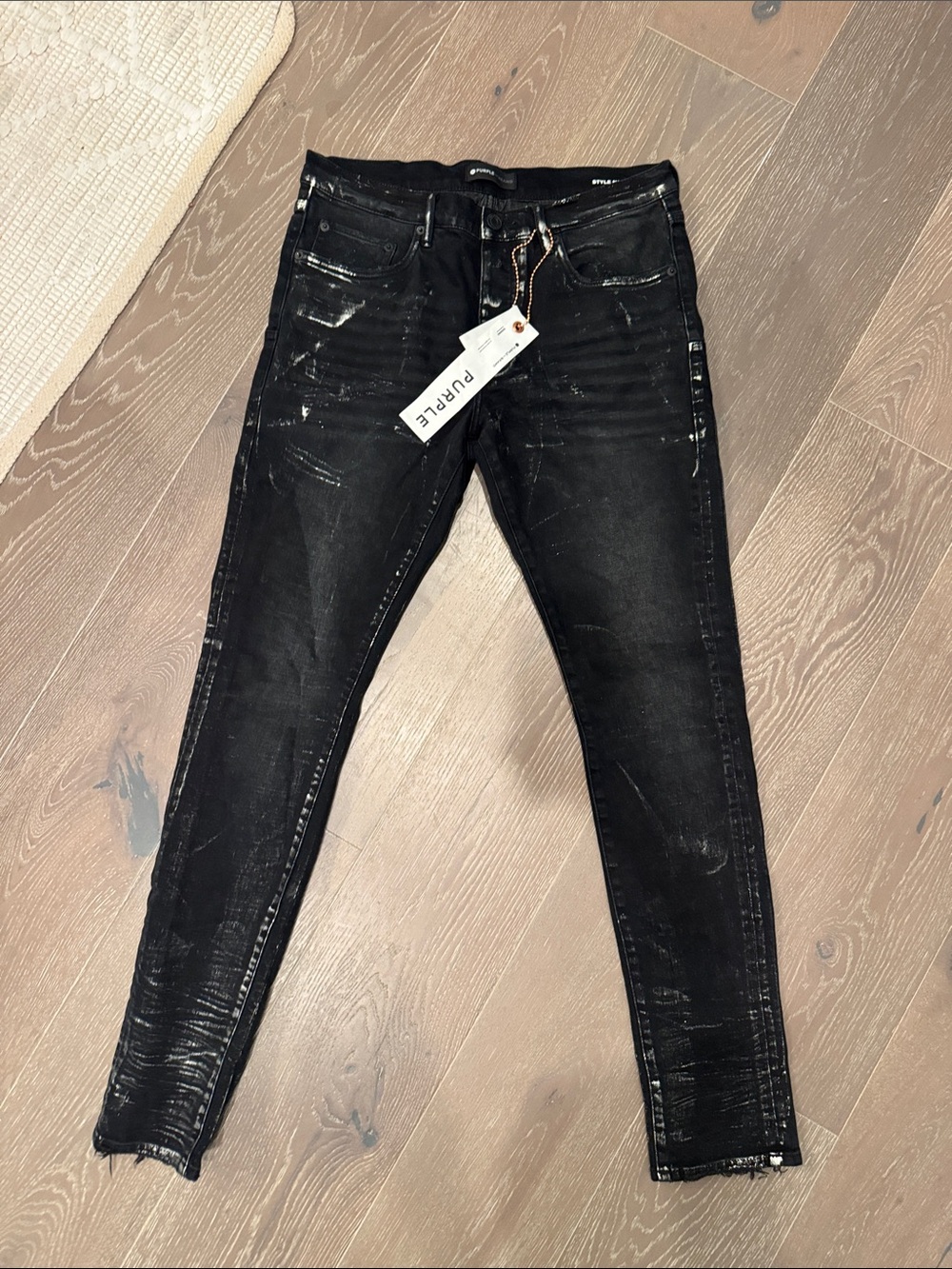 PURPLE jeans Black Slim Distressed Paint-Splatter Jeans